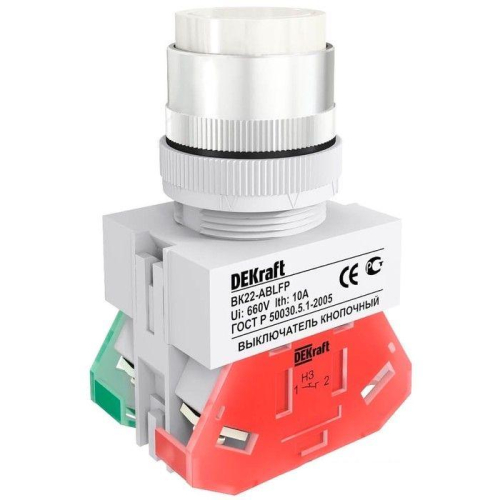 Выключатель кнопочный ABFP ВК-22 d22мм 220В с фиксацией бел. DEKraft 25133DEK