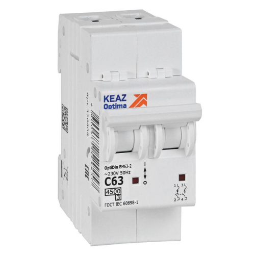 Выключатель автоматический модульный 2п C 63А 4.5кА OptiDin BM63-2C63-4.5-УХЛ3 КЭАЗ 326809