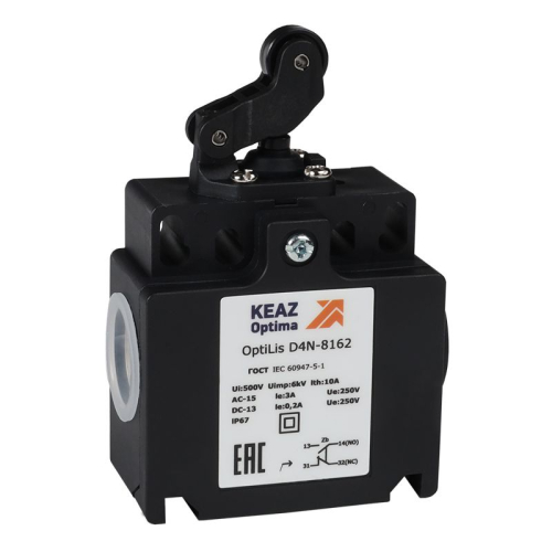 Выключатель концевой OptiLiS D4N-8162 рычаг роликовый горизонтальное перемещение EN 50047 XCKT2121P16 КЭАЗ 365316