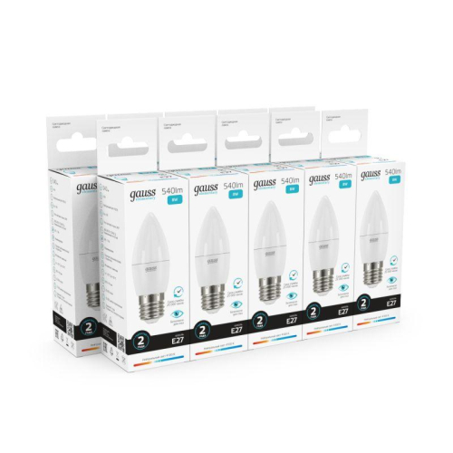 Лампа светодиодная Elementary 8Вт свеча 4100К нейтр. бел. E27 540лм GAUSS 33228